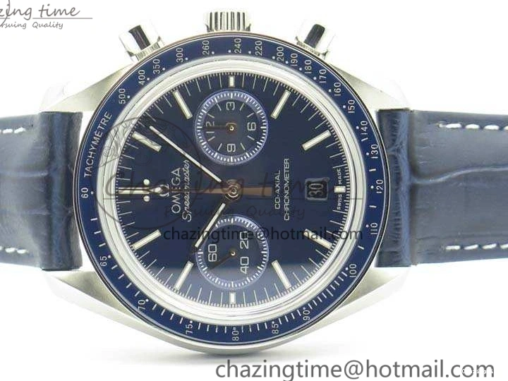 0519 SpeedMaster MoonWatch SS OMF 1:1 Best Edition Blue Dial On Leather Strap A9300 V FreshLook 8087